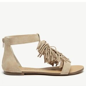 Sole Society Koa "Like New"Ankle FringeLeather Zip Back Flat sandals shoes sz 9M
